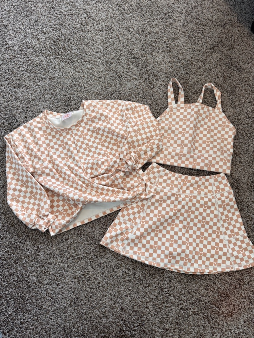 Three-Piece Beige & White Checker Minnie Set